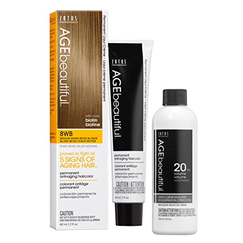 Image of AGE beautiful Permanent Hair Color Cream, 100% Gray Coverage Hair Dye with Biotin Anti-Aging Formula for Fuller, Thicker Hair, Professional Salon Quality