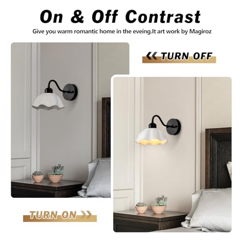 Image of Black Bathroom Wall Sconces Set of 2 Modern White Milk Glass Wall Light Fixtures Farmhouse Living Room Wall Mounted Lights Vintage Bedroom Hardwired Vanity Wall Lamps Set of Two MWL02-2BK
