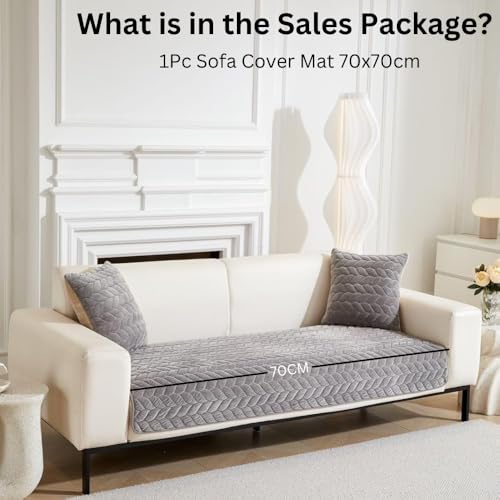 Image of HOMETHREADS Innovative Premium Velvet Sofa Cover Mat with PVC Backing for Non-Slip Comfort (Braid Grey, 1 Seater | 70x70cm)