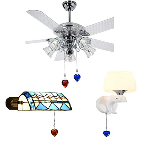 Image of 2Pcs Crystal Ceiling Fan Pull Chain Extender with Connector, 12 inch | K9 Crystal Glass, Not Acrylic, Heart Prism, Cut-To-Length Adjustable, Snap-On Connector For Fan, Light, Lamp (Amber+Blue)