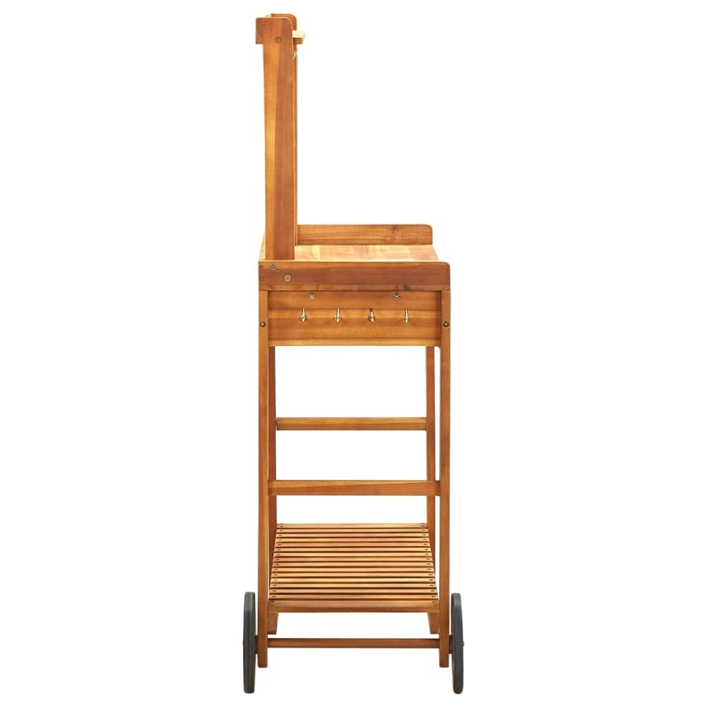 vidaXL Carrito de Cocina Jardín Mesita Ruedas Madera Acacia Maciza