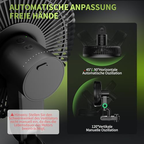 FanGoFast Grow Clip-Ventilator Oszillierend, EC Motor mit 10-Geschwindigkeiten, Grow Ventilator Klemmbar für Growzelt, 20cm Durchmesser, 10W, 561m³/h Luftstrom, 32 dBA - Perfekt Lüfter für Growbox