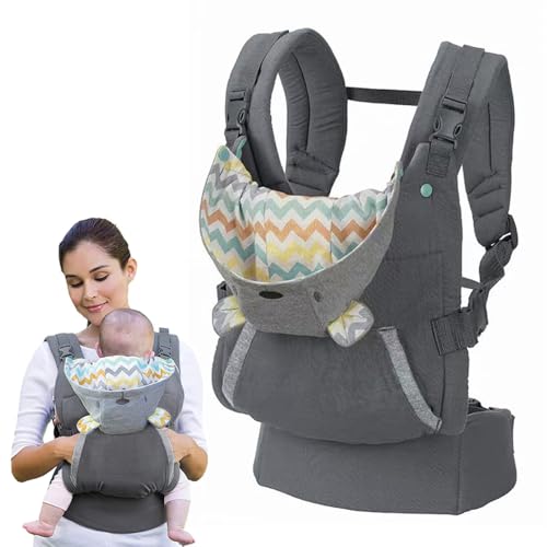 BOOM Baby Carrier Advanced 4-in-1 Grey Carrier Ergonomic Bear-Themed Face-in Front & Back Carry Removable Character Hood for Infants and Toddlers for 0-36 Months Baby 12 To 40 Lbs/5 4-18 1kg