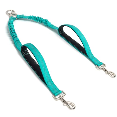 Mycicy Dual Dog Leash Coupler Double Control Padded Handles for 2 Dogs Heavy Duty No Tangle Reflective Splitter Dog Leash Extension for Medium Large Dogs Walking- Turquoise