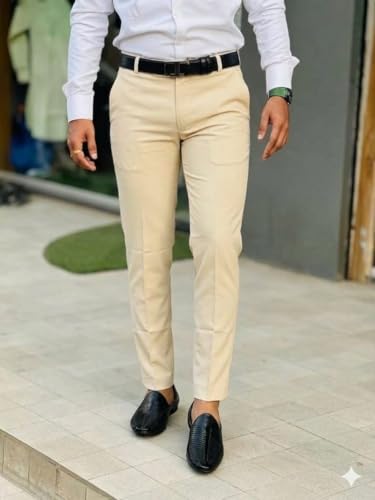 Image of Mens Solid Polyester Twill Slim Fit Formal Pants | Lightweight and Breathable Fabric | Flat Front Design | Ideal for Office, Travel & Semi-Formal Occasion