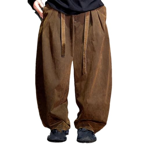 Men’S Trendy Cityboy Loose Fit Baggy Washed Harem Denim Pants Full Length Button Fly Hip Hop Streetwear Casual Trousers