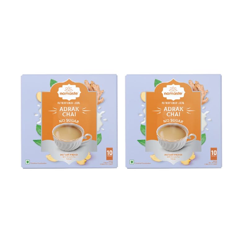 Image of Namaste Chai Adrak Instant Tea | Unsweetened Ginger Chai Premix | 11g x 10 Sachets | Pack of 2