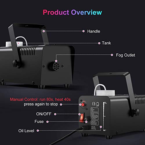 Upgraded Fog Machine with Continuous Fog, Fansteck Halloween Smoke Machine Professional Time Control One Key to Get 30S 60S 80S 3 Modes Continuous Spray, Wireless Control/Over Temperature Protection