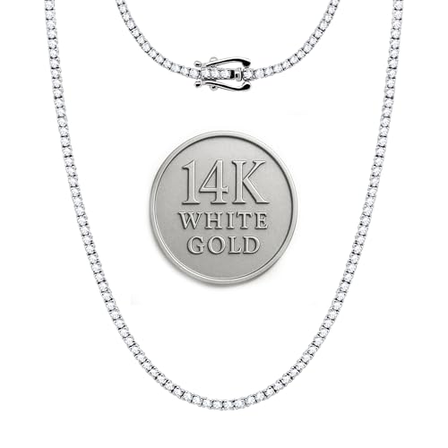 4.50 Carat Lab Grown Diamond Tennis Necklace for Women & Men In 14K White Gold. Men's & Women's Jewelry (Diamond Clarity- VS & Color -G-H) 18