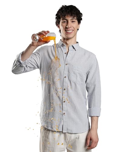 Image of TURMS Men's Casual Striped Linen Shirt | Water Repellent | Anti Stain Anti Odor | Kansas Linen | Concealed Button Down Collar | Full Sleeves