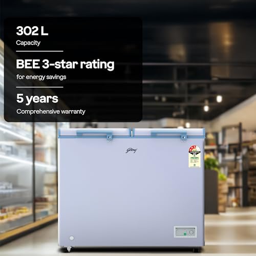 Image of Godrej DH ESNCH 330C 2HCLP RW with 5 Years Comprehensive Warranty, Pentacool+ Cooling, D-Cool technology, Cools even at 50 C, Double Door Convertible Deep Freezer (302L 3 Star,White)