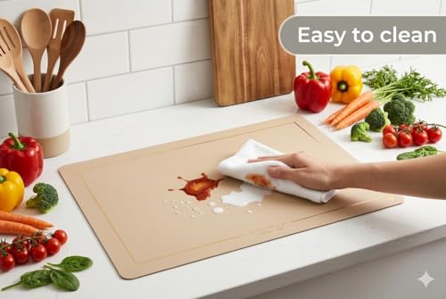 Image of Dribble Premium PU Leather Placemats Set of 4, Double Layer Waterproof Heat Resistant, Non-Slip Easy Clean Dining Table Mats for Kitchen, Dining & Office Desk, Reversible & Smooth Finish (Light Beige)