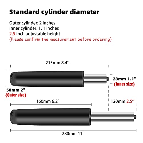 Image of Omyoffice 2.5 inch Office Chair Gas Lift Cylinder-Office Chair Replacement Parts,Universal Size Fits Most Chairs,Heavy Duty Gas Lift Hydraulic /Pneumatic Piston