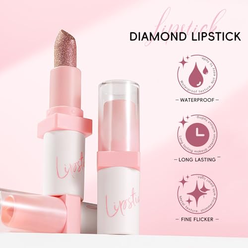 HOSAILY Metallic Brown Lipstick Long Lasting, High Shine Glitter Diamond Creamy Lipstick Transfer Proof, Shimmer High Impact Lip Color Full Coverage Non Stick Cup Lightweight Lip Makeup for Women#6