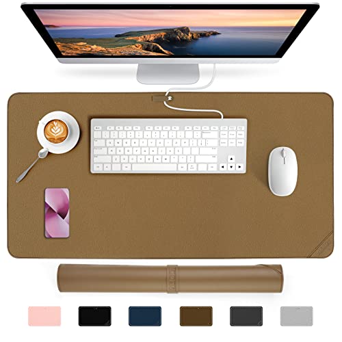 AECCN Premium Leather Desk Mat - Waterproof PU Desk Blotter Pad for Home Office Accessories, Ultra-Soft Mouse Mat and Desk Protector - Tea Brown (80 X 40 cm)