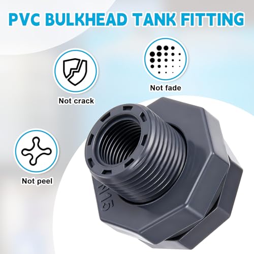 Image of 2 Pcs 1 /2 Inch Bulkhead Fitting PVC Npt Tank Connector | Threaded Bulkhead for Rain Barrels, Aquariums, Pools, Leak-proof Seal, Fits Water Tanks, Tubs, Durable PVC Plumbing Part