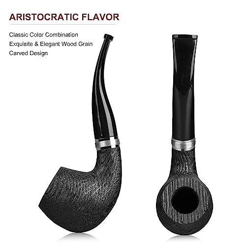 Joyoldelf Smoking Pipe, Bent Wooden Tobacco Pipe With Gift Box, Oak Tobacco Pipes For Smoking With Foldable & Stainless Steel Tobacco Pipe Stand, 9Mm Pipe Filter And Smoking Accessories #TOP1