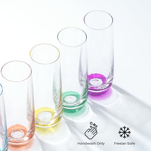 image for JoyJolt Hue Stemless Champagne Flutes Set of 6 Colored Glasses, 9.5oz 