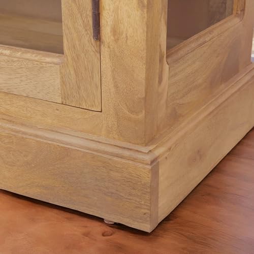 Image of The Attic Havenwood Wooden Bookshelf and Crockery Cabinet with Glass Door | Wooden Book Rack for Home Library, Study Room | Bookshelf Crockery Unit for Home & Kitchen Living Room | Natural Finish