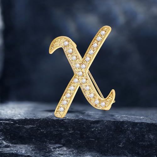 Image of Cicy Bell A-Z Initial 26 Letter Brooch Pins 18k Gold Plated Cubic Zirconia Breastpin Name Personalized Gifts for Women Men