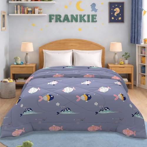 Image of MORADO Glace Cotton AC Comforter /Blanket /Quilt for Double Bed | Ultra Soft & Lightweight | All Season Reversible Comforter | Cozy Bedding for Home & Hotel | Size 90x100 Inches,Fish & Grey,Double
