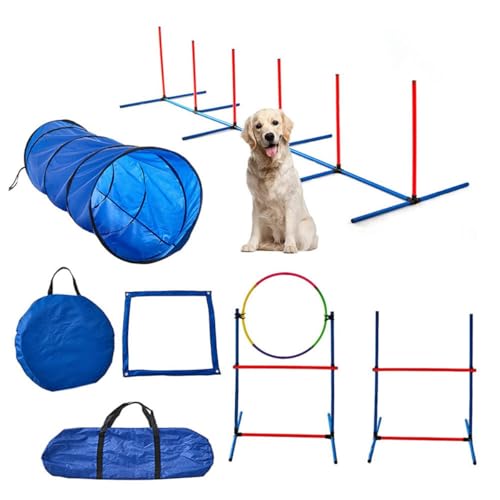 Bxzzuis犬の敏捷性ドッグアジリテ レーニング器具 犬の屋外娯楽訓練に犬のおもちゃ ジャンプ障害物トレーニング ハードルジャンピングポール ジャンピングフープセット 自立/組み立て済み 屋内/屋外競技トレーニング ペット犬用品 スポーツ用品 犬のトレー