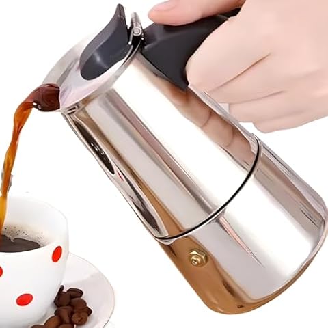 DeeKleen Stainless Steel Moka Pot Espresso Maker,Stovetop Moka pot, Percolator Coffee Pot,Italian Coffee Maker,Cuban Café Brewing,Greca Coffee Maker (6 CUP) Cover