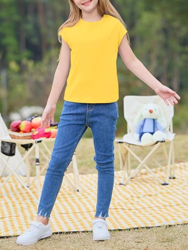 Image of Imily Bela Girls Short Sleeve T Shirts Crew Neck Cap Sleeve Tank Tops Casual Loose Summer Shirt Kids 5-14 Years