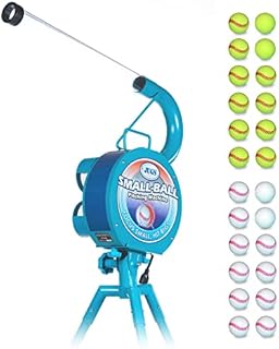 Jugs Small-Ball Pitching Machine with 2-Dozen Small-Balls—1-Dozen White and 1-Dozen Vision-Enhanced Yellow. Hitting Big. Throws fastballs or Overhand Curves, JUGS Blue