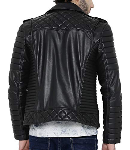 Image of leather Jacket Men - Quilted Cafe Racer Style Real Lambskin Motorcycle Leather Jackets For Mens