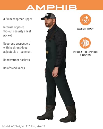 Image of FROGG TOGGS Men's Amphib Neoprene Waterproof Fishing Bootfoot Chest Wader | 3.5mm neoprene upper with reinforced knees, 600-gram Thinsulate insulated rubber boots, handwarmer pockets, comfortable fit