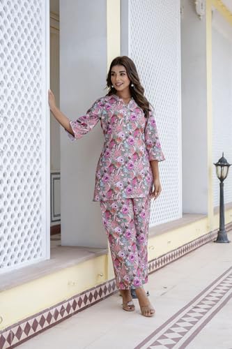 Image of Yashika Women Trendy Printed Cotton Blend Straight Kurta and Palazzo Set