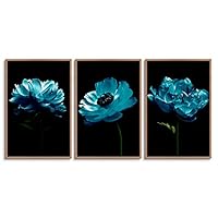 3 Piece Framed Canvas Wall Art Blue Flower Canvas Prints Home Artwork Decoration for Living Room,Bedroom - 16