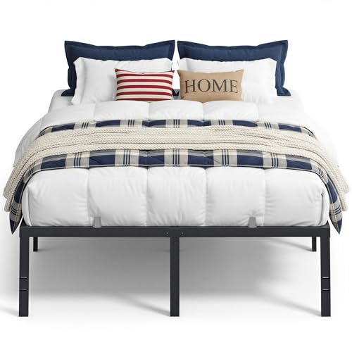Image of VASAGLE Queen Metal Bed Frame 18 Inches Tall, 1100 lb Weight Capacity, No Box Spring Needed, with Under-Bed Storage, Easy Setup, Heavy-Duty Platform Bed, Mattress Retainers, Matte Black URMB671BD02S