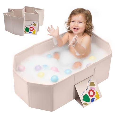 Image of Baby Bathtub for Newborn to Toddlers 1-6 Y, Foldable Infants Babies Bath Tub with Non-Slip Base and Drain Plug, Portable Bathtub for Home Outdoor (Ivory, 75-45-25CM)