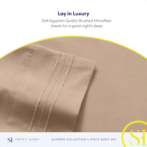 Twin XL Sheets - Breathable Luxury Sheets with Full Elastic & Secure Corner Straps Built In - 1800 Supreme Collection Extra Soft Deep Pocket Bedding Set, Sheet Set, Twin XL, Taupe