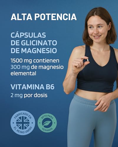 Miniatura 3 de Bisglicinato de Magnesio 1500 mg con vitamina B6 - Sueño y energía | 120 cápsulas veganas - 300 mg de magnesio puro - Glicinato de magnesio quelado - Alta absorción - PharmaZen