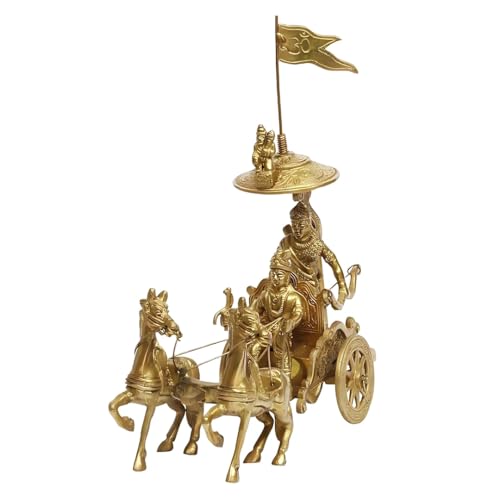 Image of Vastu Remedy Brass Krishna Arjuna Rath Idol for Progress & Focus | Pure Brass Chariot Statue for Home & Office Decor | Ideal for East-North Zone