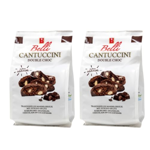 Belli Italian Cantuccini Biscotti Gift (2 x 250g) | Traditional Tuscan Almond Biscuits with Rich Flavour | Handcrafted Gourmet Italian Treats (Double Chocolate)
