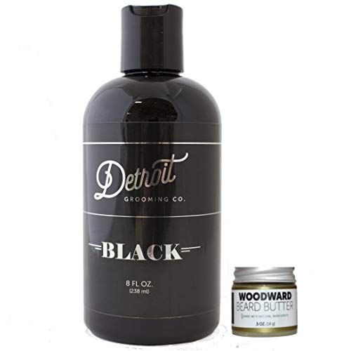 Detroit Grooming Co. Limited Release Combo - Black Edition Beard Wash (8oz) and Woodward Beard Butter (0.5oz) - Natural Beard Shampoo and Hydrating Beard Balm Combine to Nourish and Help Beards Grow