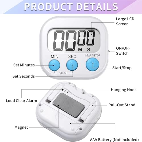 Image of Blue Tick Kitchen Timer and Countdown | Loud Ringer | 99 Miniute Setting | Magnetic or Stand | White | 6 Month Warranty