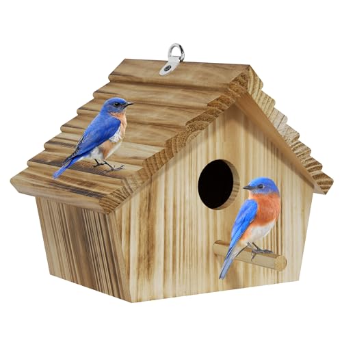 Auslar Bird House, Bird Houses for Outside, Wooden Birdhouse for Outdoors, Hanging Bluebird House for Cardinals Finch Wren Swallow for Wild Bird Viewing