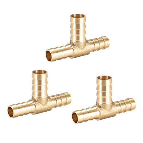 uxcell 10x12x10mm Brass Hose Reducer Barb Fitting Tee T-Shaped 3 Way Barbed Connector Air Water Fuel 3pcs