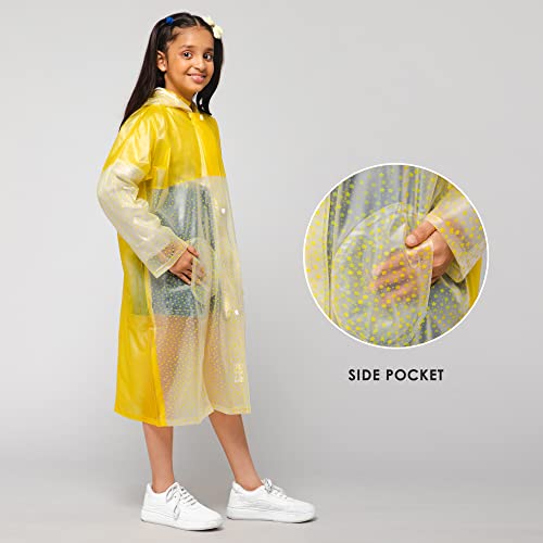 Image of THE CLOWNFISH Polyester Drench Dew Series Unisex Kids Waterproof Single Layer Pvc Standard Length Longcoat /Raincoat With Adjustable Hood.