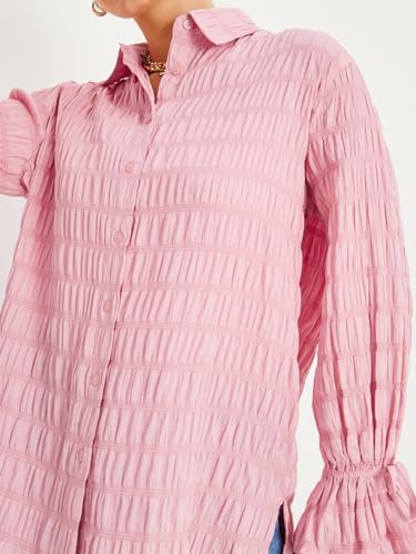 Image of Styli Women Oversized Long Length Textured Shirt | Stylish Casual Shirt for Women | Comfortable Tops | Perfect for Office, Travel & Daily Outfits