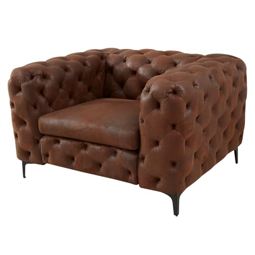 Riess Ambiente Design Chesterfield Sessel MODERN BAROCK - 120cm - antik braun Microfaser mit Federkern Relaxsessel Lesesessel