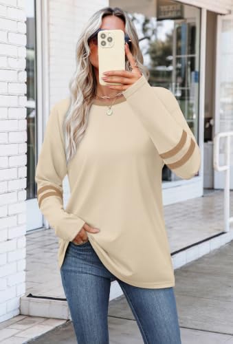 Image of Sampeel Long Sleeve Shirts for Women Color Block Casual Tops Fall Outfits 2026 Basic Tees Trendy Spring Clothes