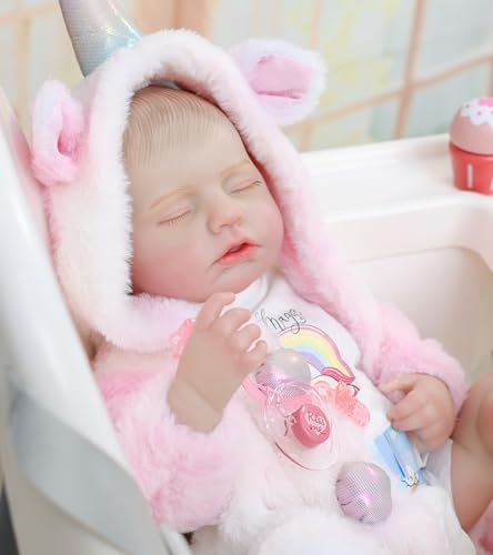 Image of Reborn Baby Doll Girl, 20 Inch Realistic Full Body Vinyl Baby Doll | Lifelike hand-painted details, closed eyes, removable fantasy horn outfit, gift for girls ages 3+, pretend play & collectors