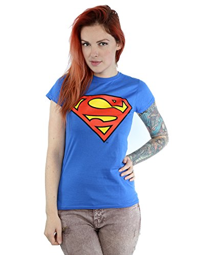 DC Superman - Logo (Womens) T-shirt Col ras du cou Manches courtes Femme Bleu (Blau) - Taille: M