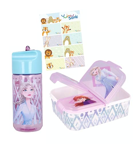Frozen - Juego de almuerzo, botella de Tritan + fiambrera premium de desayuno + pegatinas de nombre de Yuhu Bande Cover